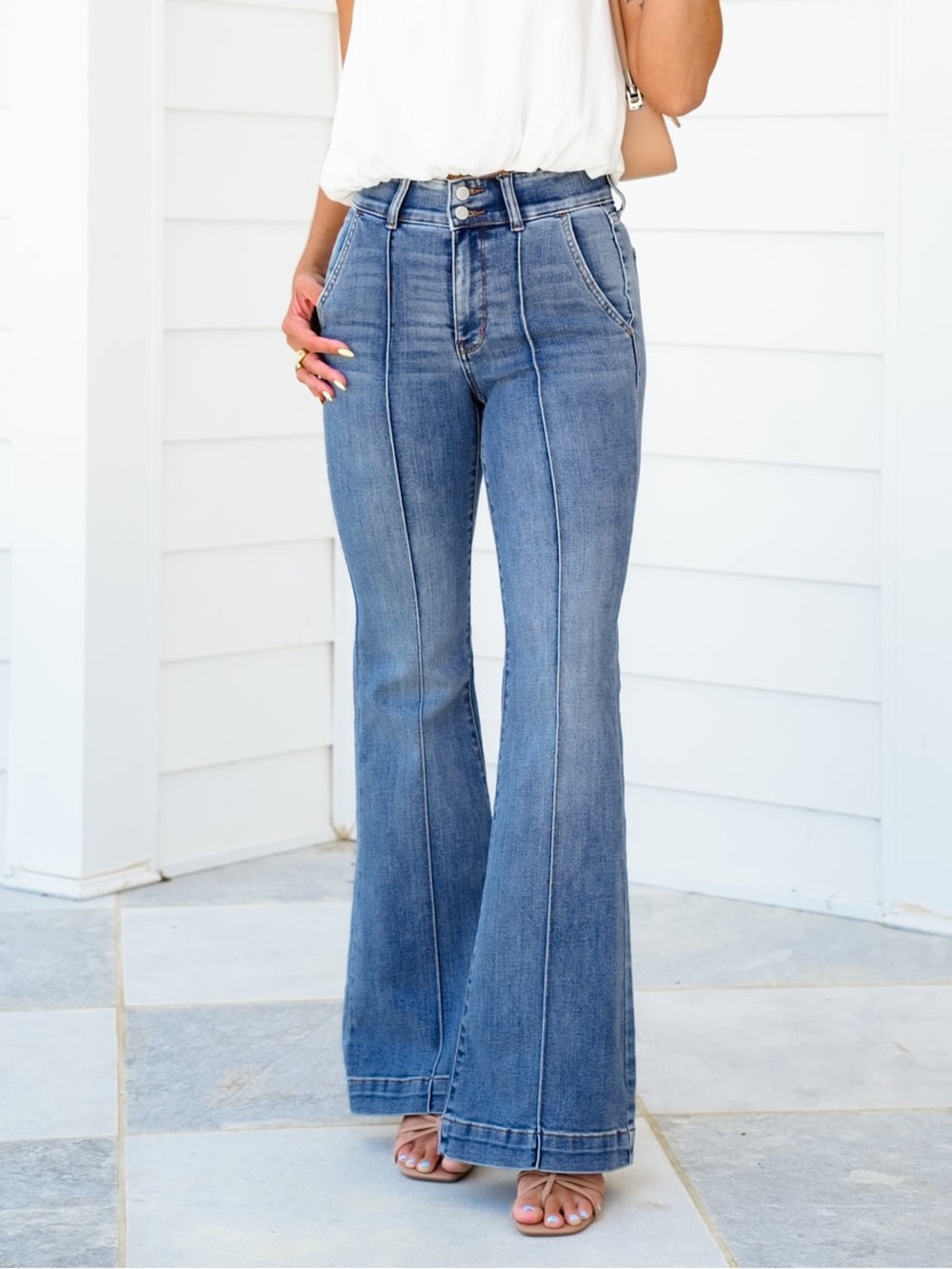Judy Blue Trouser Flare Jeans Front Seam High Waisted Size 7/28 - Picture 2 of 8